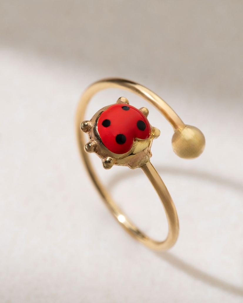 18K Yellow Gold Ladybug Ring with Enamel