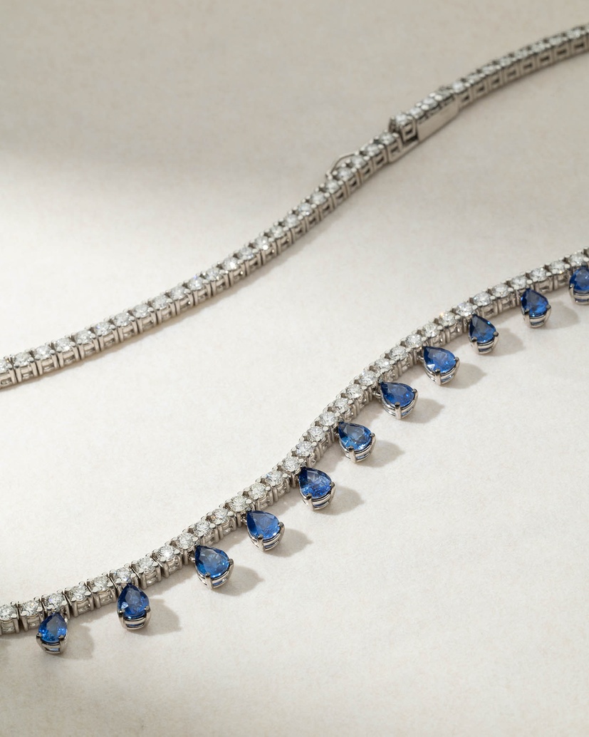 18K White Gold Necklace with Diamonds and Sapphires