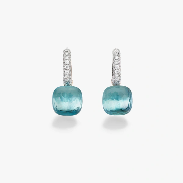 Nudo Earrings in 18k White and Rose gold with 2 sky blue topazes and 56 white diamonds.