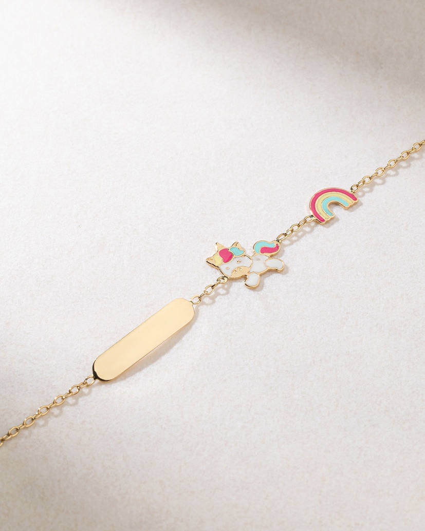 Unicorn Bracelet in 18K Yellow Gold with Enamel