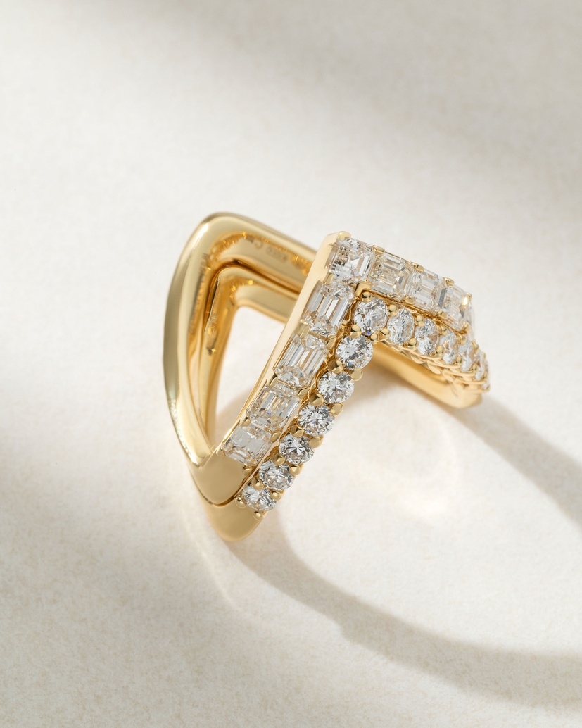 Δαχτυλίδι Κίτρινο Χρυσό Κ18 με Asscher, Emerald και Brilliant Diamonds - Image 2