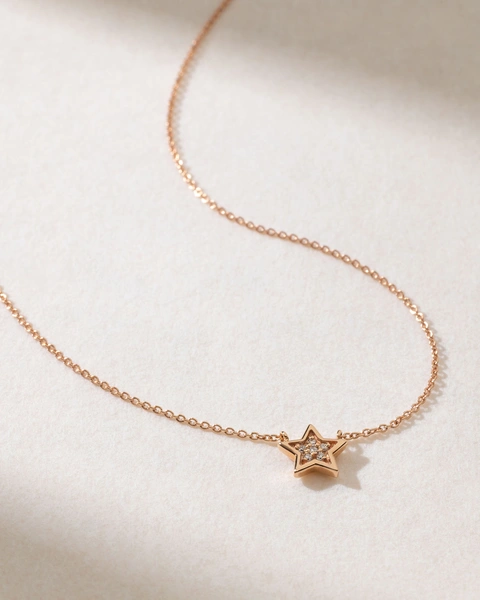 18K Rose Gold Lucky Star Necklace with Diamonds