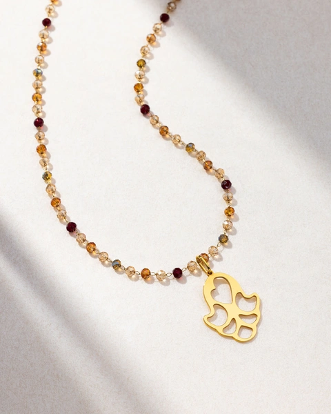 Hamsa Necklace with Burgundy Stones
