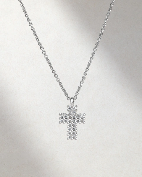 Κομψός σταυρός με αλυσίδα από 18Κ Λευκό Χρυσό με Μπριγιάν διαμάντια
