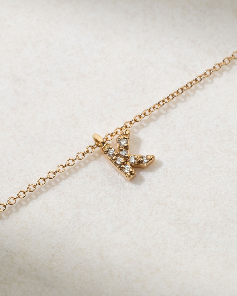 18K Rose Gold Small Letter Necklace with Diamonds