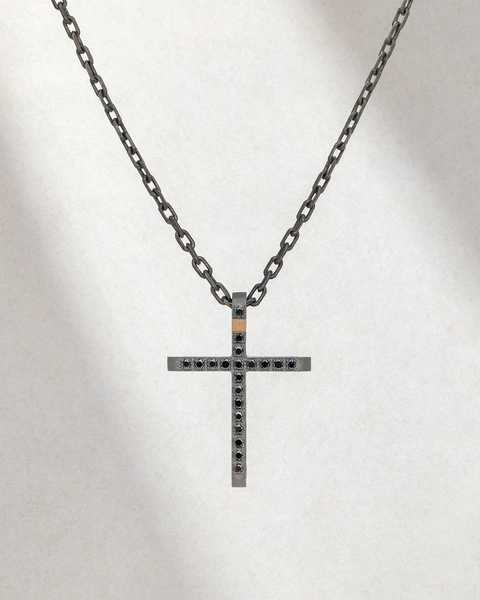 Σταυρός από 18Κ Ροζ Χρυσό και Τιτάνιο με Μαύρα Μπριγιάν διαμάντια