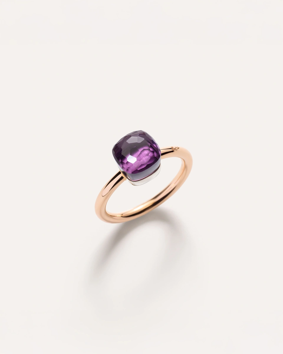Nudo Petit ring in 18k rose and white gold with amethyst