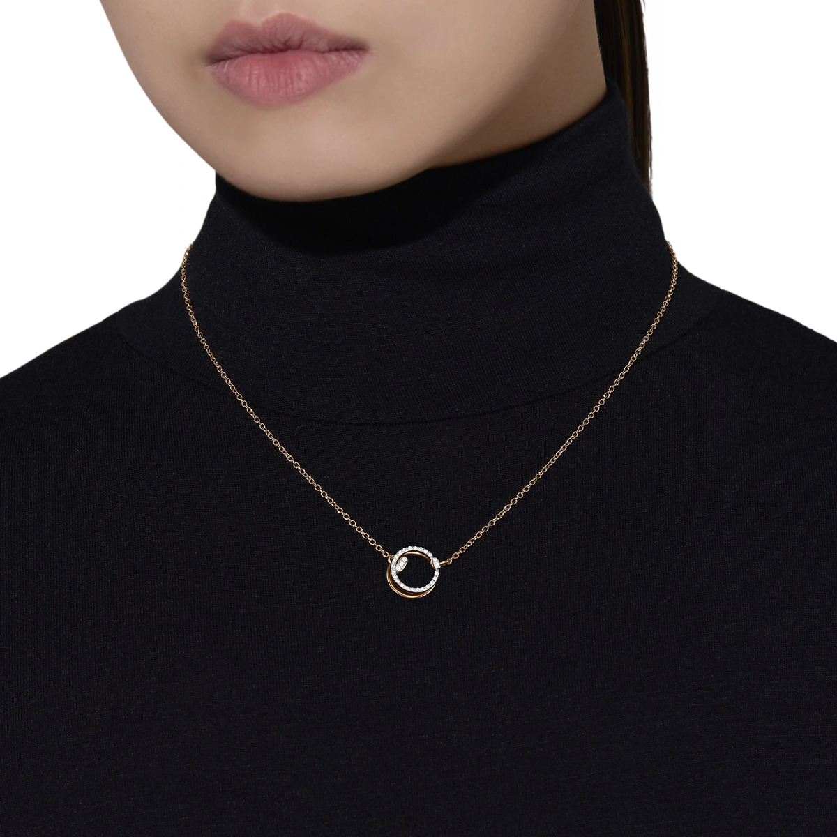 Together Necklace with pendant in 18k rose gold with 36 white diamonds on 18k white rhodium-plated rose gold