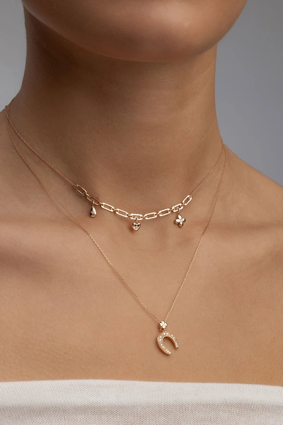 Κολιέ Ροζ Χρυσό Κ18 με Charms και Μπριγιάν
