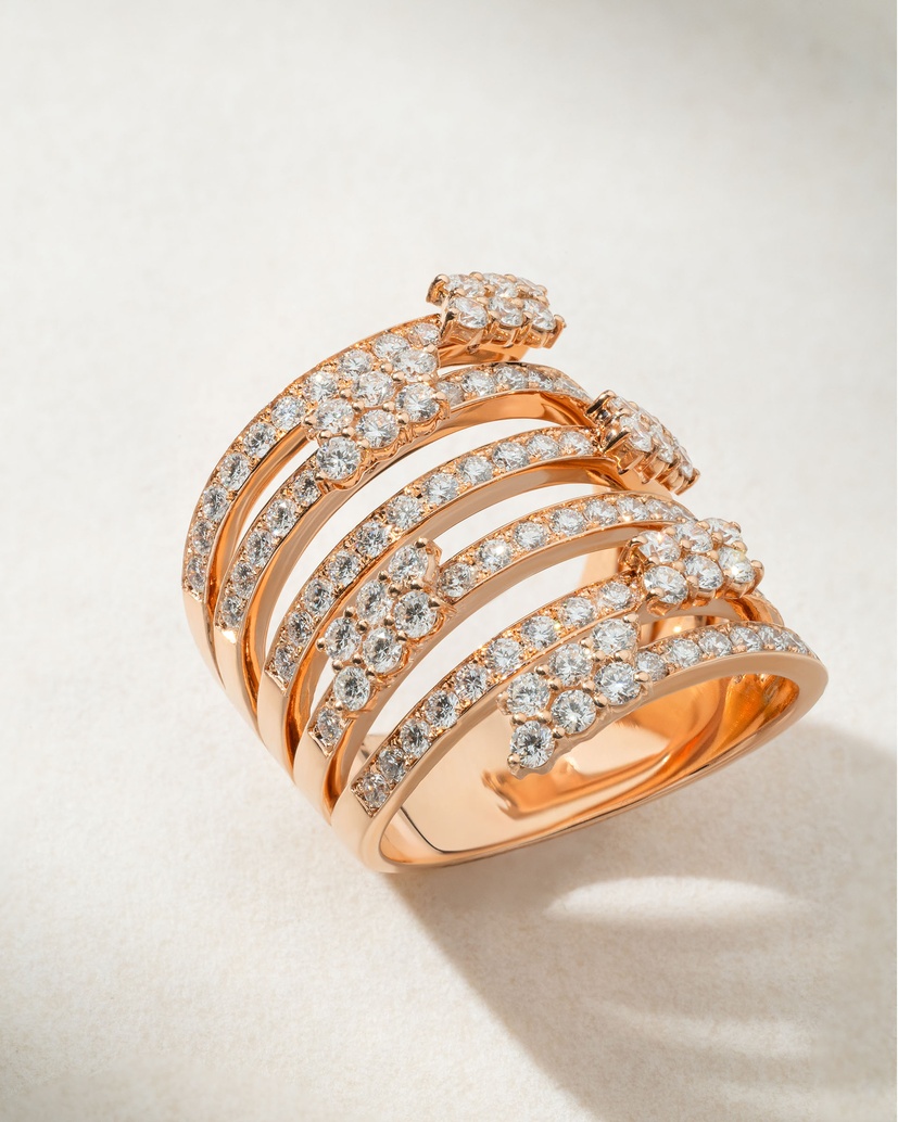 18K Rose Gold Spiral Ring with Diamonds - Image 1