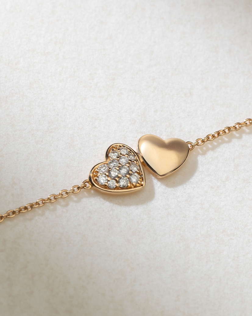 18K Rose Gold Double Heart Bracelet with Diamonds