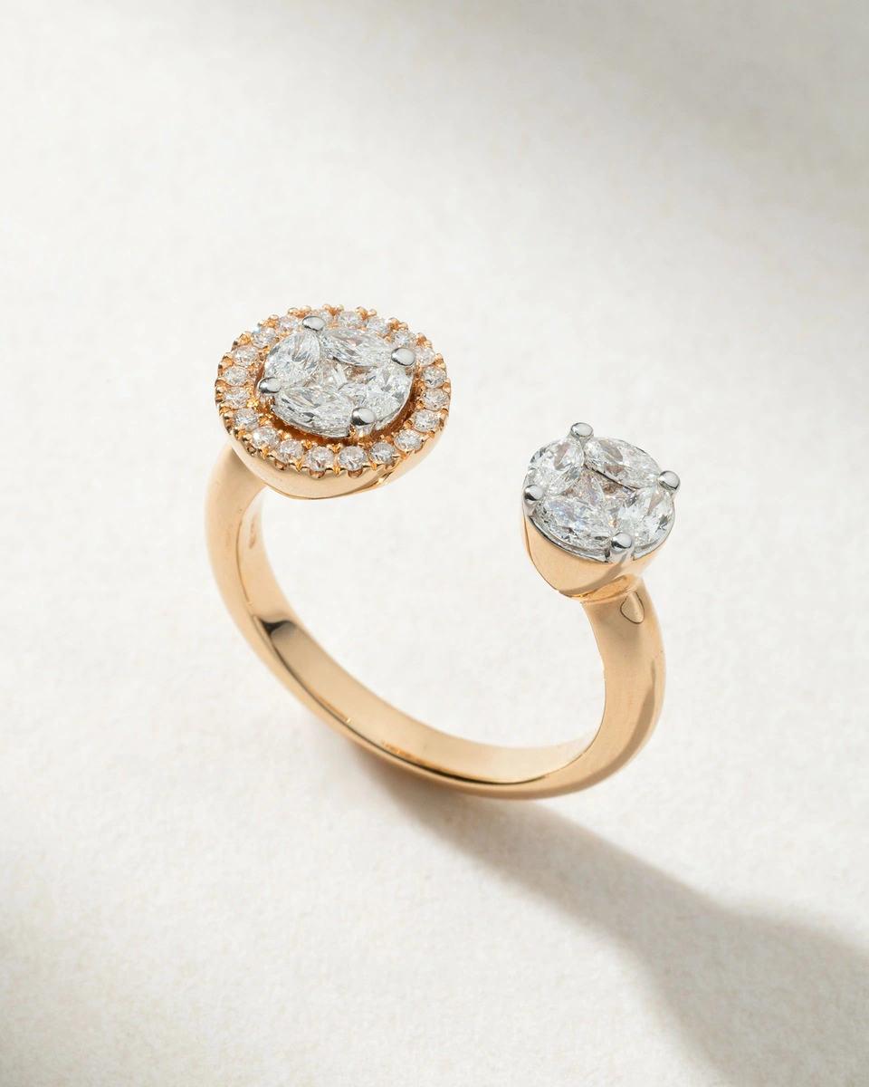 18Κ Rose Gold Open Ring with Brilliant, Marquise and Princess Diamonds