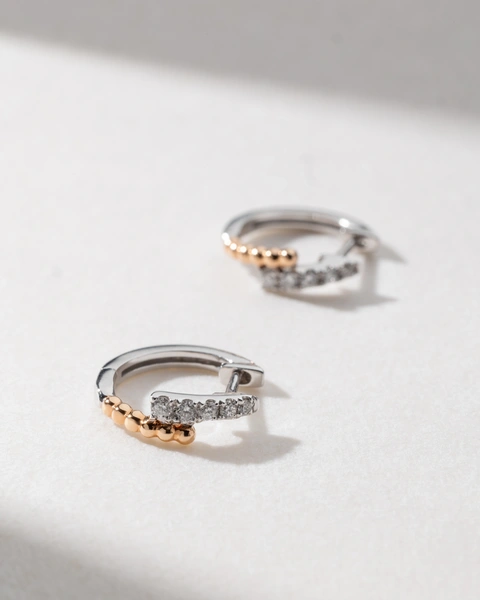 Δίχρωμα Χρυσά Σκουλαρίκια 18Κ με Μπριγιάν Διαμάντια