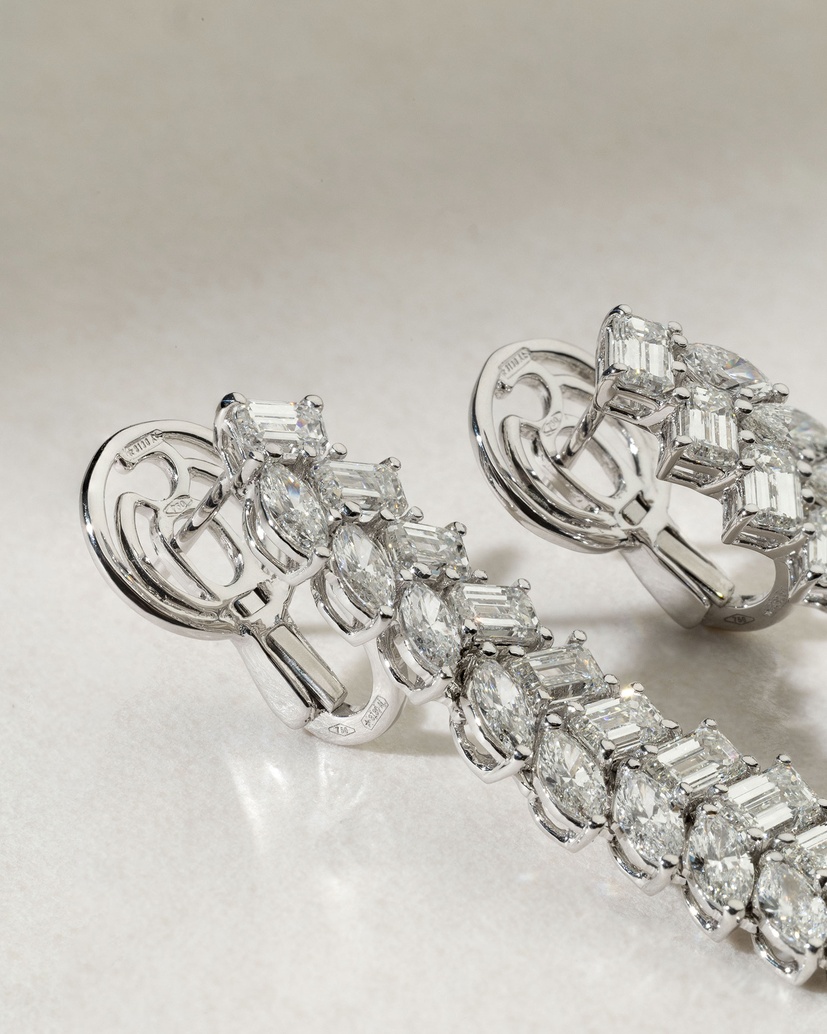 Rainfall White Gold Earrings K18 with Diamonds