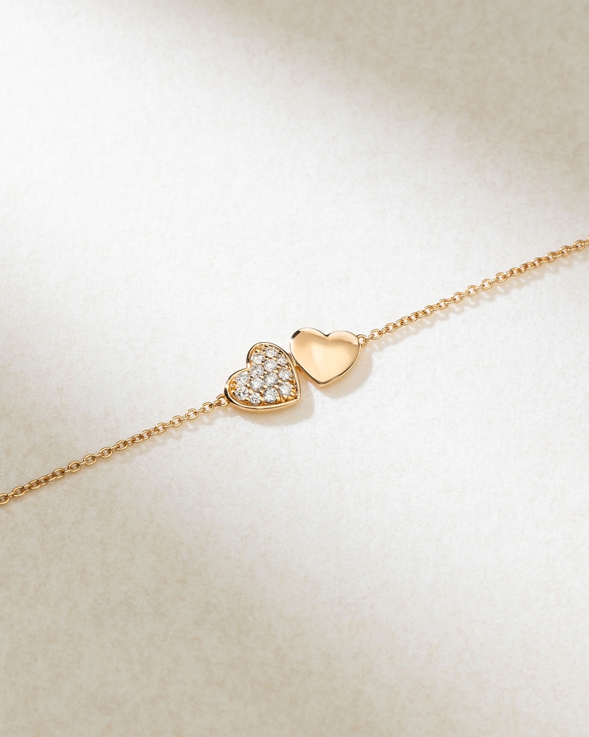 18K Rose Gold Double Heart Bracelet with Diamonds