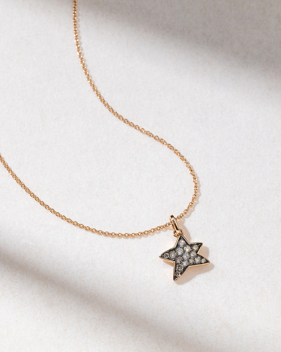 18K Rose Gold Necklace with Brown Diamond Star