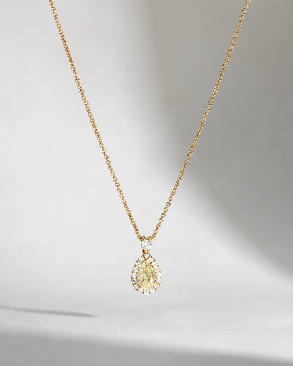 18K Rose Gold Necklace with Yellow Diamond Drop and Brilliants