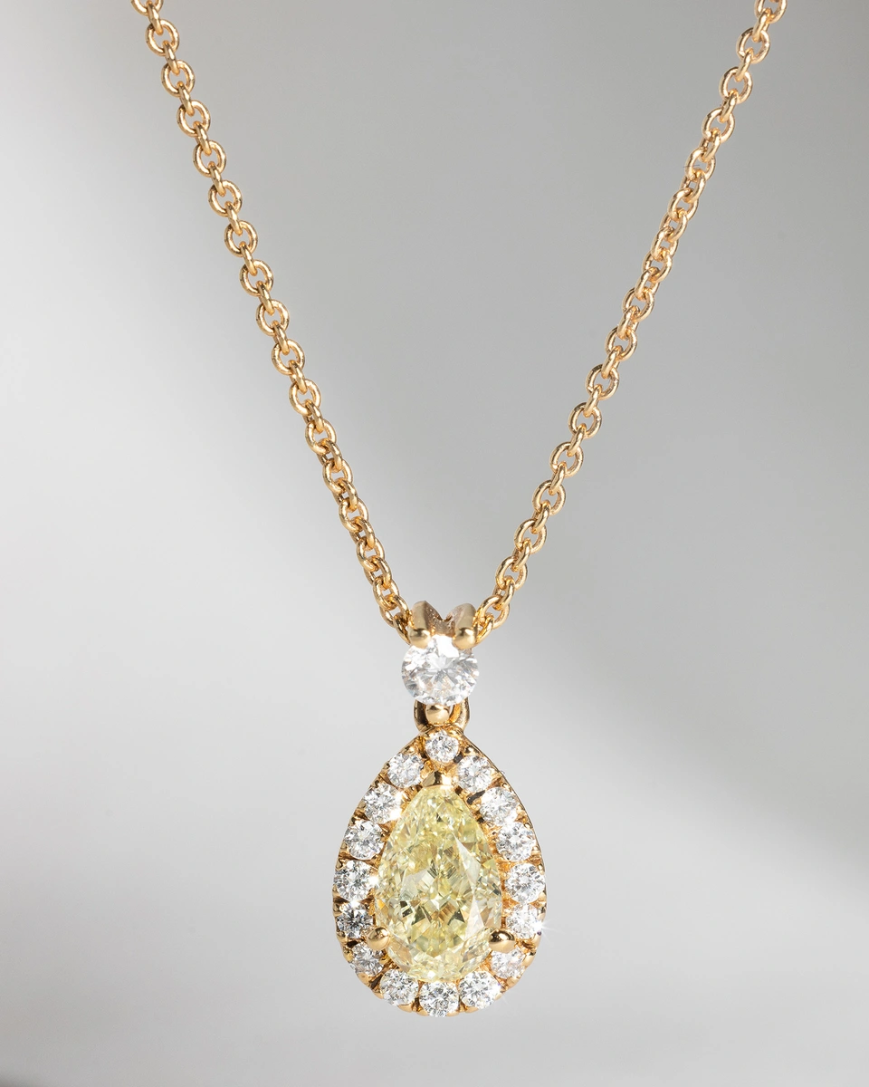 18K Rose Gold Necklace with Yellow Diamond Drop and Brilliants