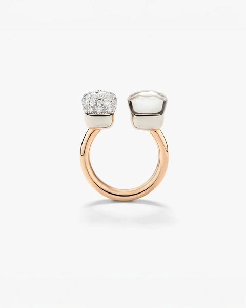 Toi & Moi Nudo ring in 18k rose and white gold with white topaz and white diamonds