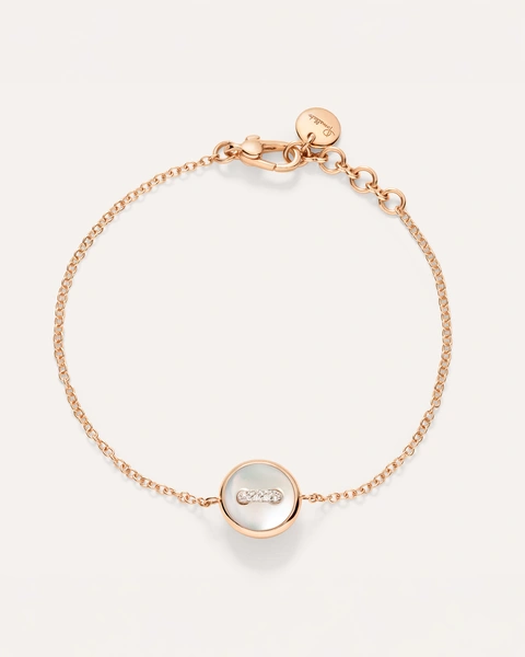 Βραχιόλι Pom Pom Dot σε ροζ χρυσό Κ18   με λευκά διαμάντια, λευκό και γκρι φίλντισι