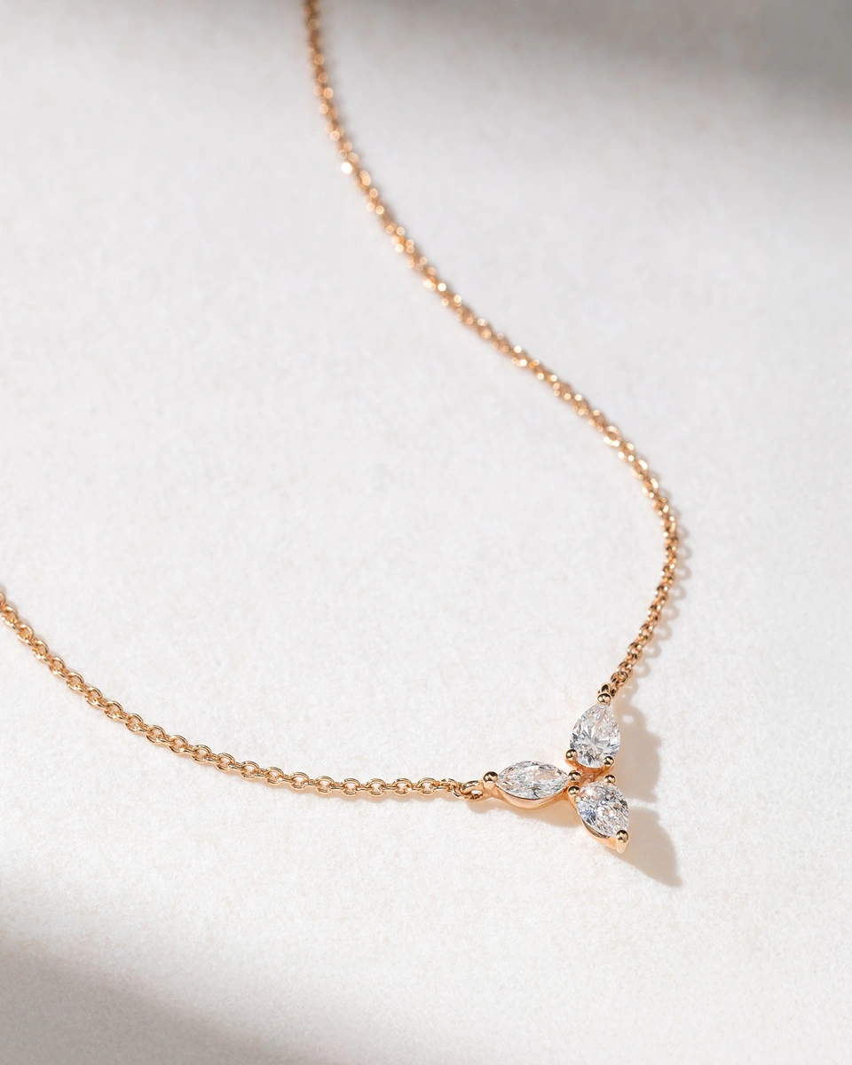 18K Rose Gold Necklace with 3 Marquise Diamonds
