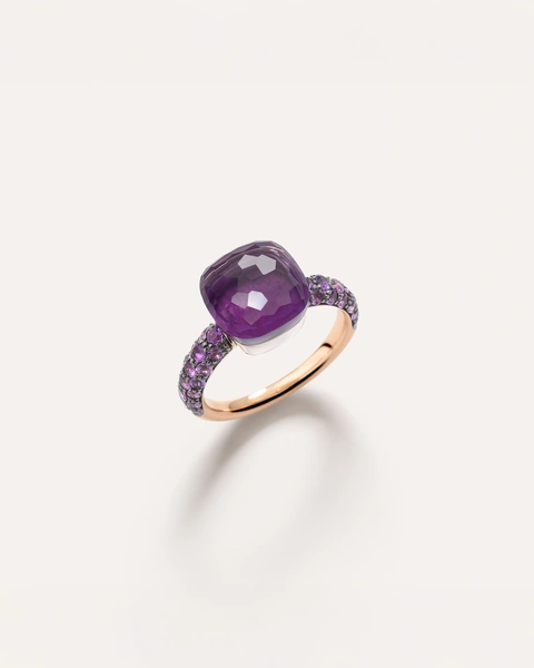 Nudo Classic ring in 18k rose and white gold with amethysts and jade