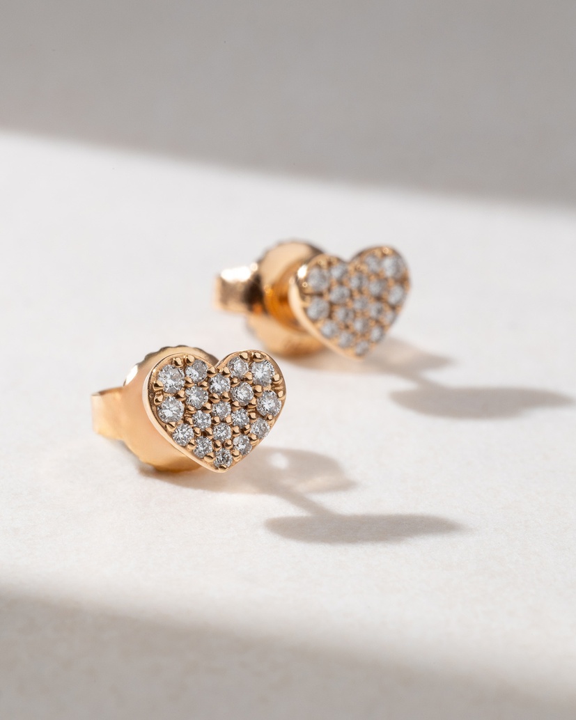 18K Rose Gold Heart Stud Earrings