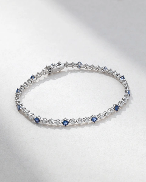 18K White Gold Bracelet with Brilliant-Cut Diamonds and Sapphires