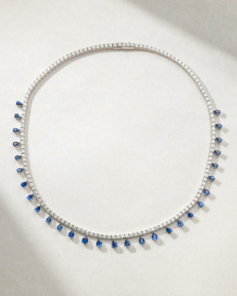 18K White Gold Necklace with Diamonds and Sapphires