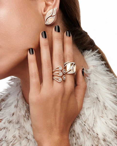 18K Polished Rose Gold Ring with Marquise and Brilliant Diamonds