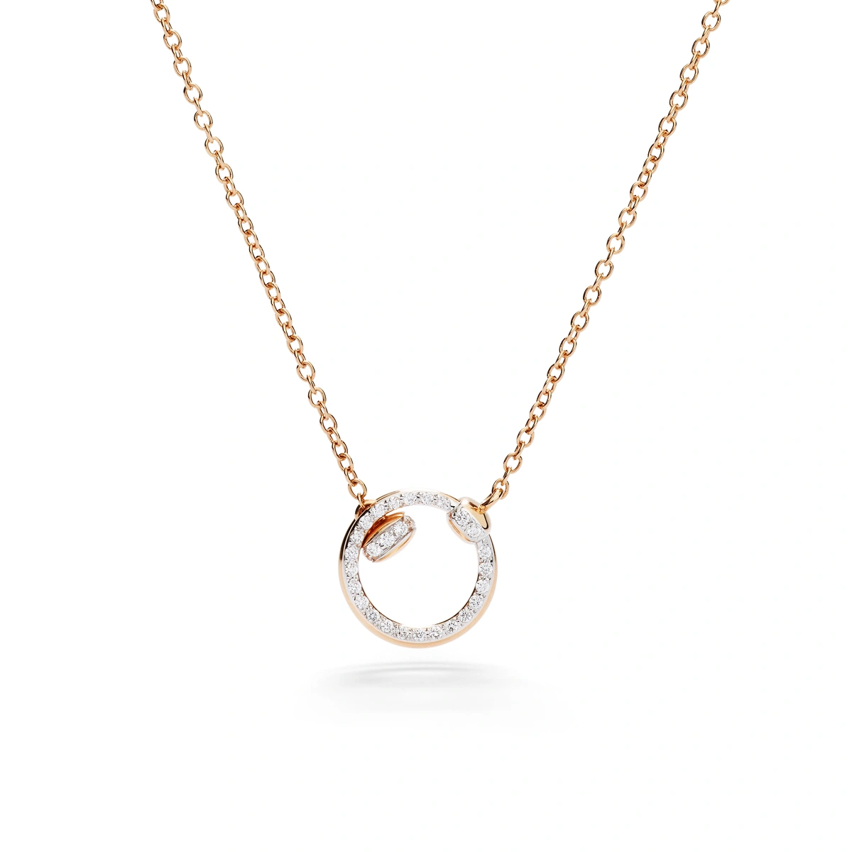 Together Necklace with pendant in 18k rose gold with 36 white diamonds on 18k white rhodium-plated rose gold