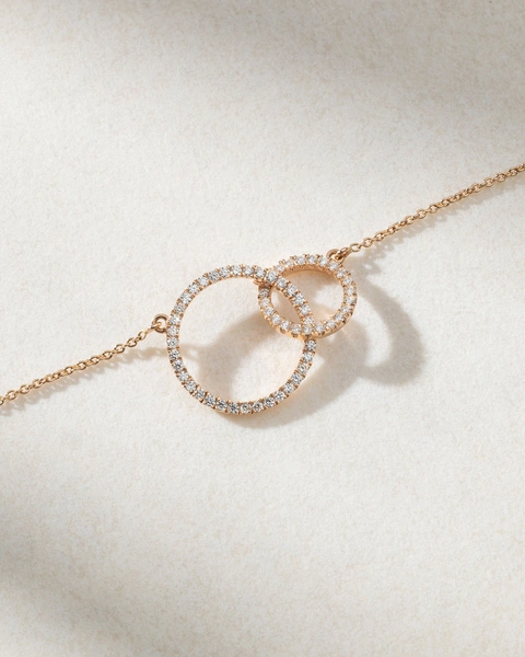 18K Rose Gold Necklace with Diamond Double Circle Pendant