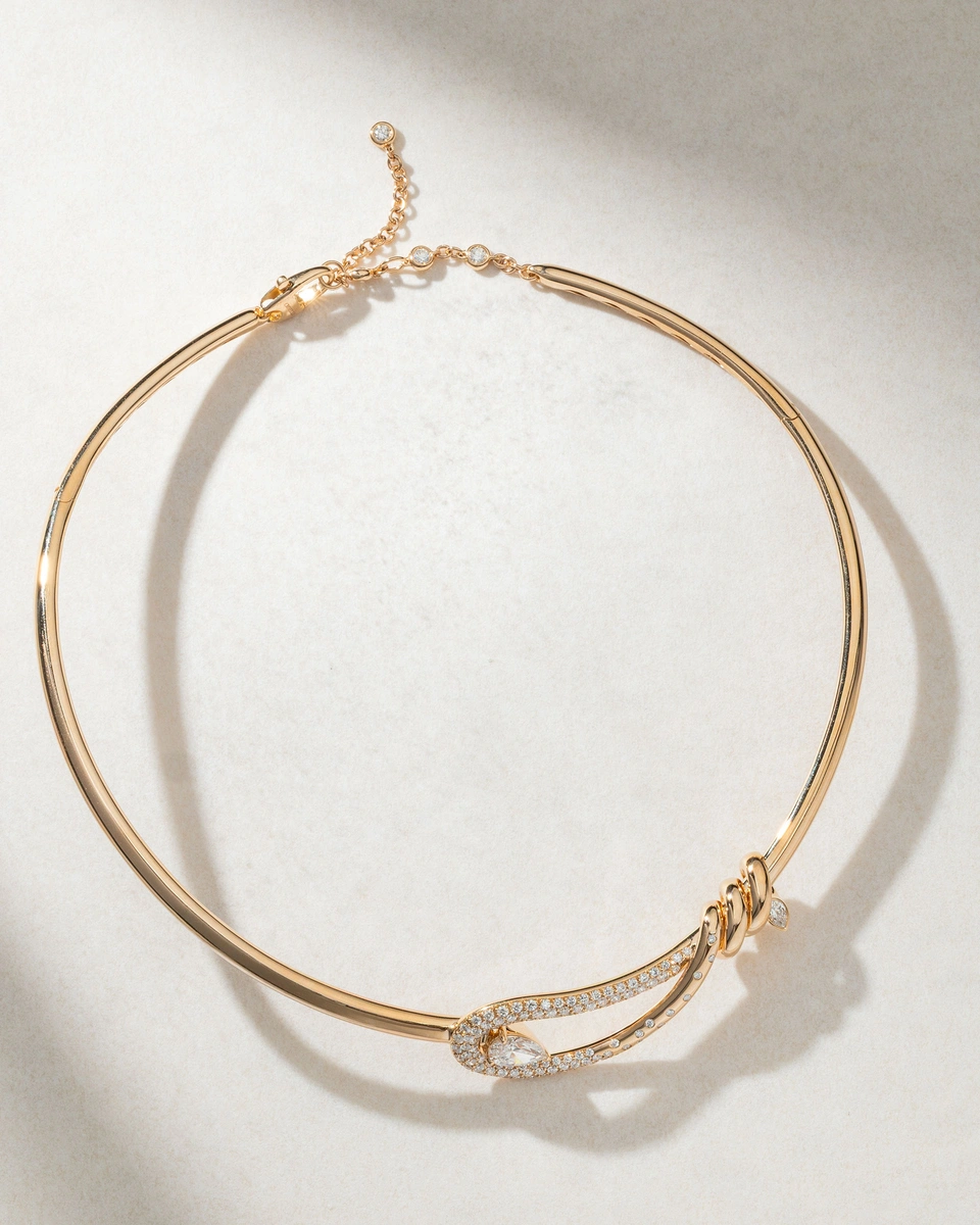 18K Rose Gold Choker with Brilliant Cut and Pear Diamonds