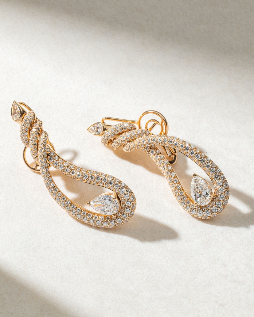 18Κ Rose Gold Snake Shaped Earrings with Poir and Brilliant Diamonds - Image 3