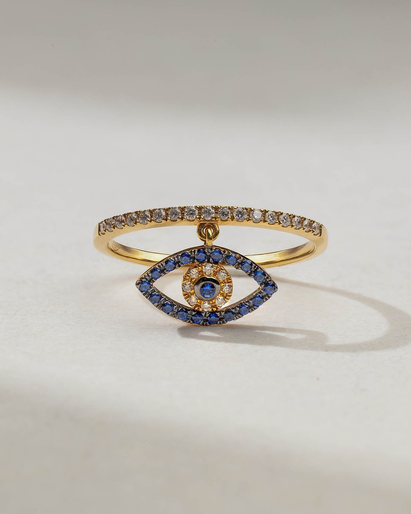 Evil Eye 18K Rose Gold Ring with Blue Sapphires and Diamonds