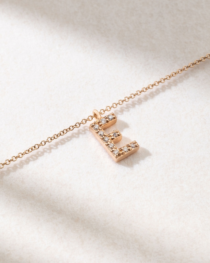 18K Rose Gold Letter Necklace with Diamonds