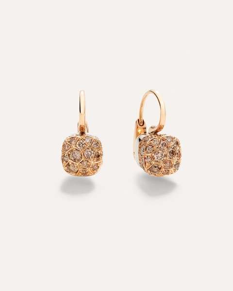 Nudo earrings in 18k rose and white gold with 78 brown diamonds