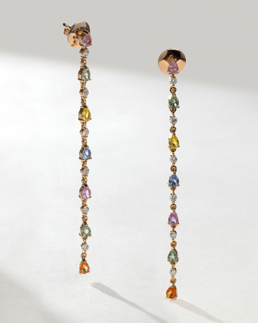 Long Earrings with Colorful Sapphires - Image 1