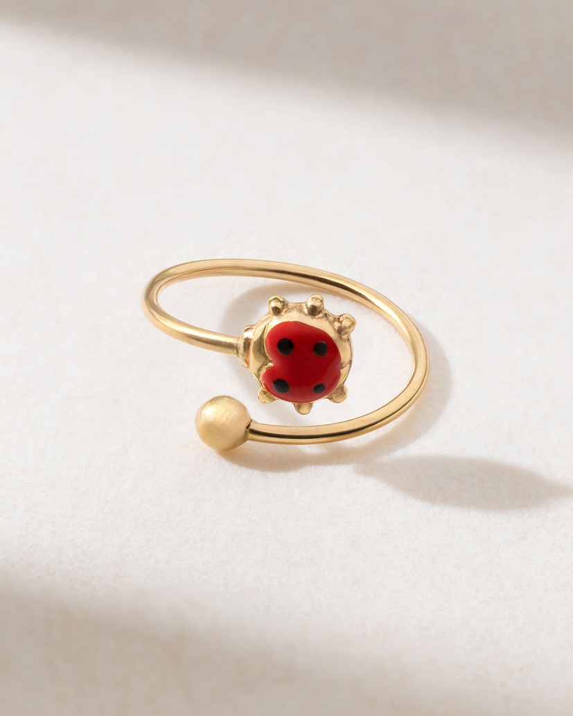 18K Yellow Gold Ladybug Ring with Enamel