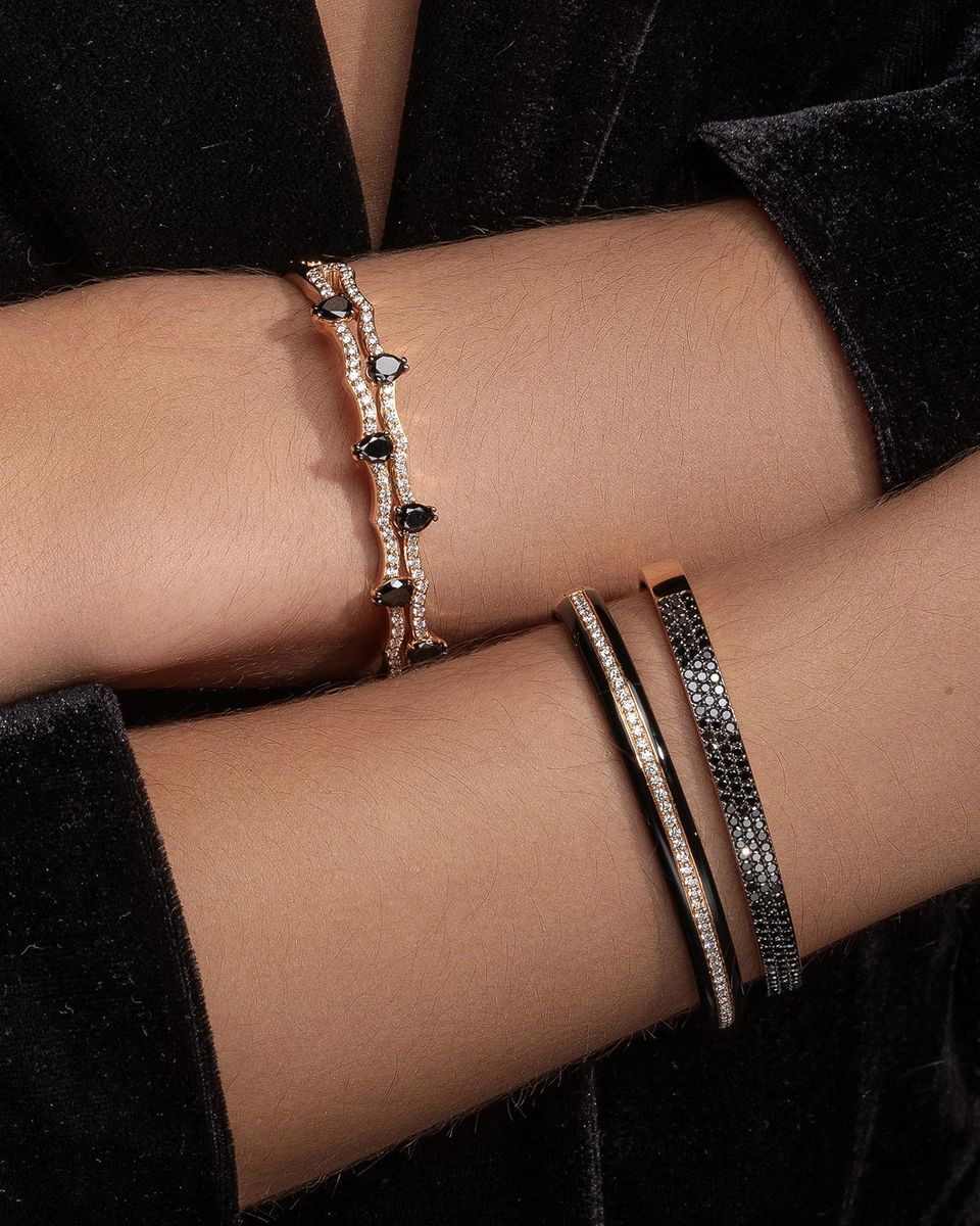 18K Rose Gold Cuff Bracelet with Black Brilliant Cut Diamonds