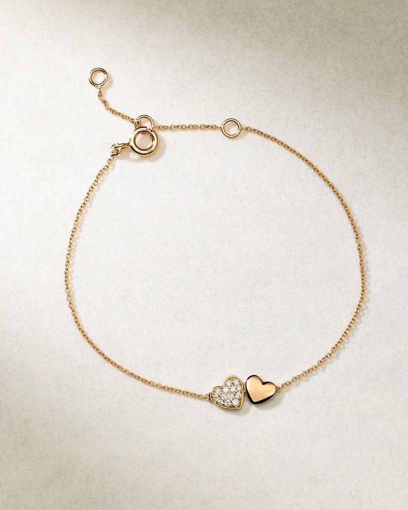 18K Rose Gold Double Heart Bracelet with Diamonds