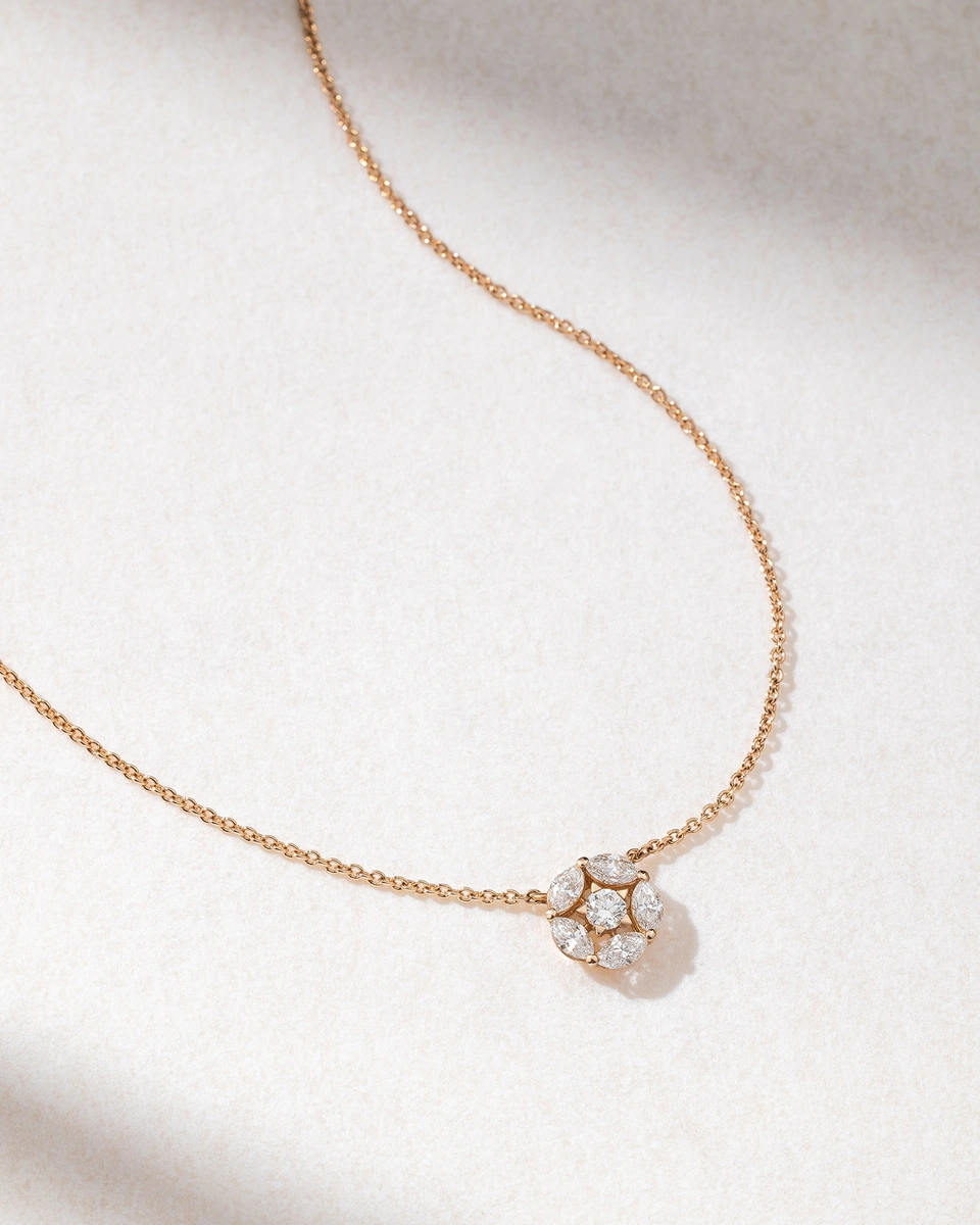 18K Rose Gold Necklace with Brilliant and Marquise Diamonds