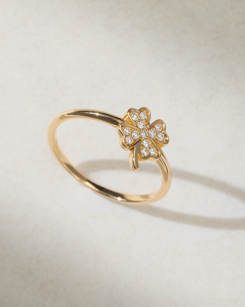 Four Leaf Clover 18K Rose Gold Ring with Diamonds