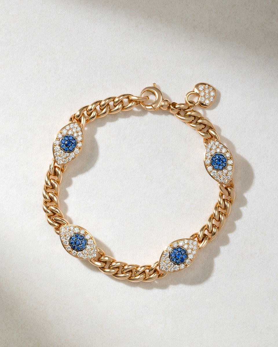 Βραχιόλι σε Ροζ Χρυσό Κ18 με Μάτια από Διαμάντια και Ζαφείρια