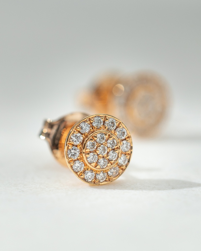 Solitaire Diamond Earrings with Halo in 18K Rose Gold