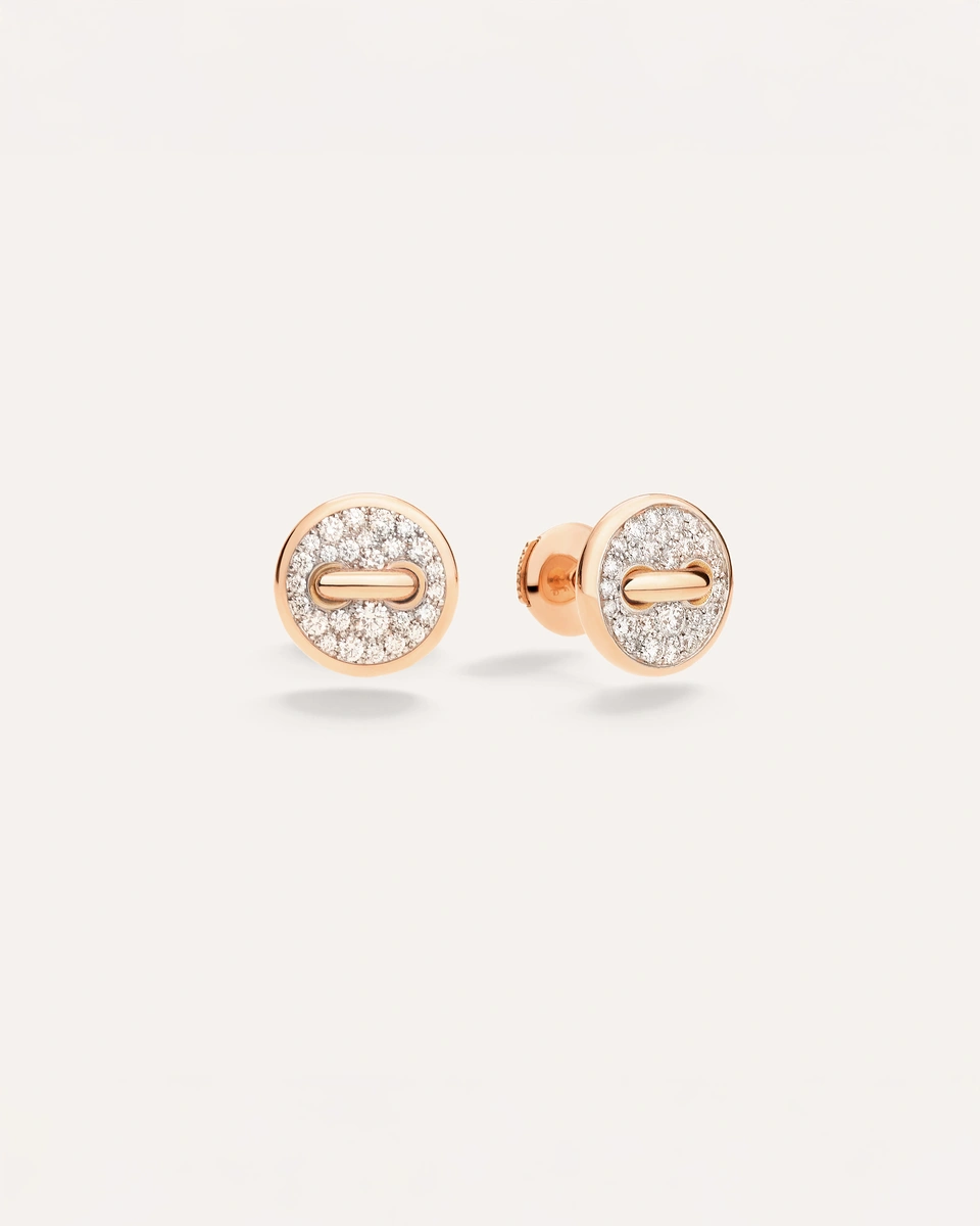 Pom Pom Dot Earrings in 18k rose gold with 52 white diamonds
