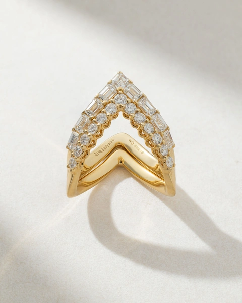 Δαχτυλίδι Κίτρινο Χρυσό Κ18 με Asscher, Emerald και Brilliant Diamonds