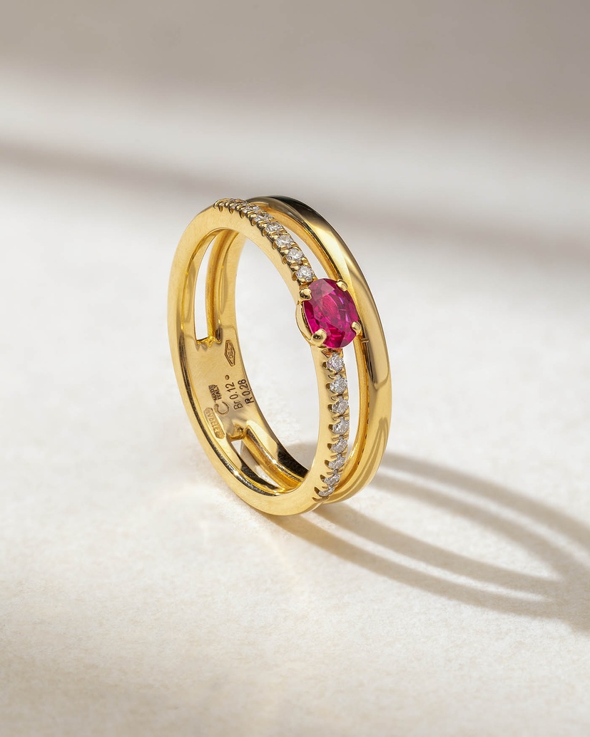 18K Rose Gold Ring With Double Band and Ruby