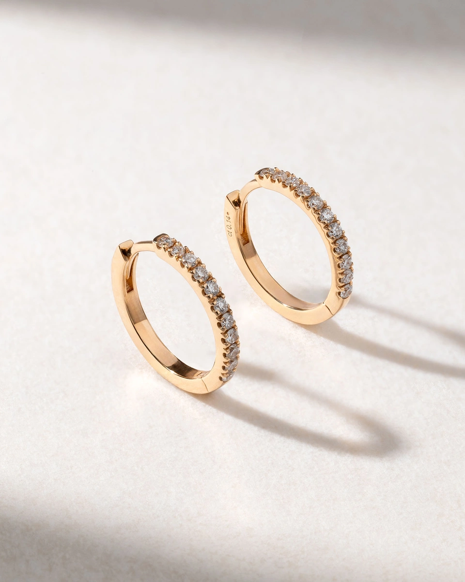 Σκουλαρίκια Κρίκοι σε Ροζ Χρυσό Κ18 με Μπριγιάν Διαμάντια