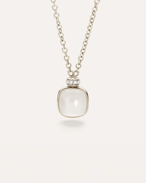 Nudo necklace with pendant in 18k manganese white gold with milky quartz and  white diamonds